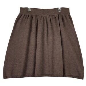 Eileen Fisher Brown Merino Wool Knit Mini Skirt Italian Yarn L Womens